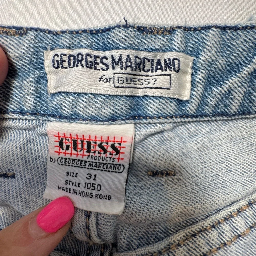 Vtg 90s Georges Marciano Guess Jeans Ankle Zip High Waist Distressed 31 Fits 27
